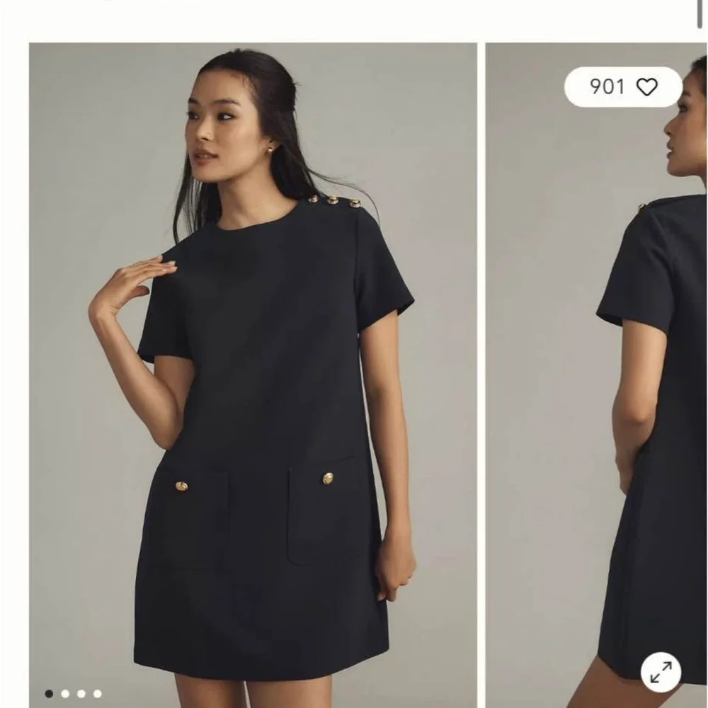Elegant Navy Blue Dress with Gold Accents - from Anthropologie - Picture 1 of 3